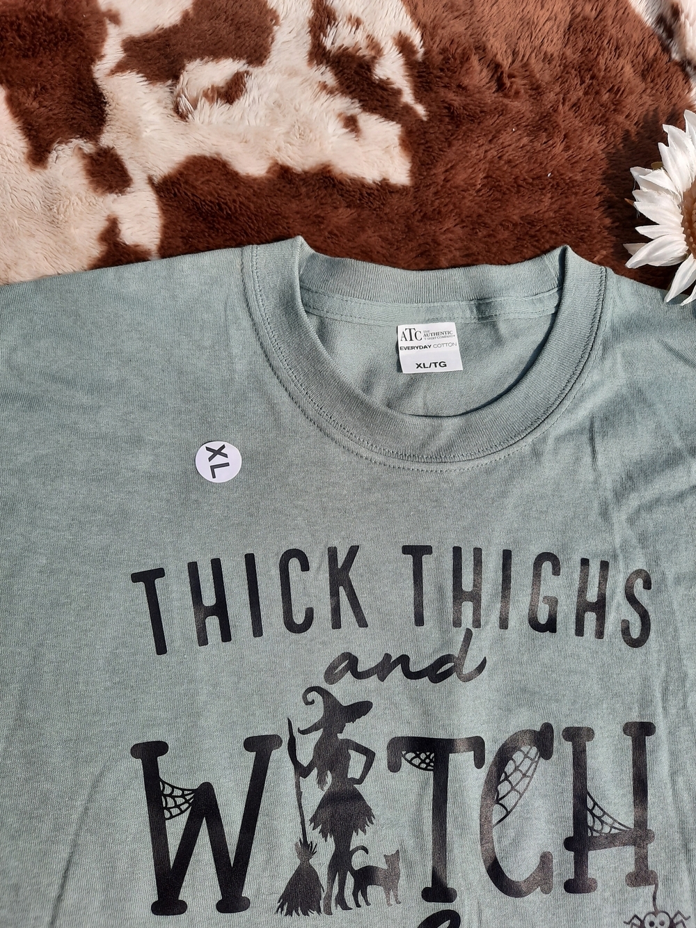 Sage Cotton 'Thick Thighs and Witch Vibes' Short Sleeve Tee - Picture 2 of 4